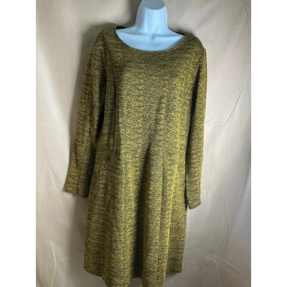H&M A-Line Dress Womens L Mustard Black Excellent Textured Knit Zipper Pockets